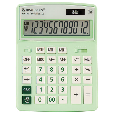 Калькулятор настольный BRAUBERG EXTRA PASTEL-12-LG (206x155мм), 12 разрядов, МЯТНЫЙ, 250488