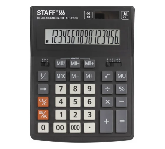 Калькулятор настольный STAFF PLUS STF-333, (200x154мм), 16 разрядов, двойное питание, 250417