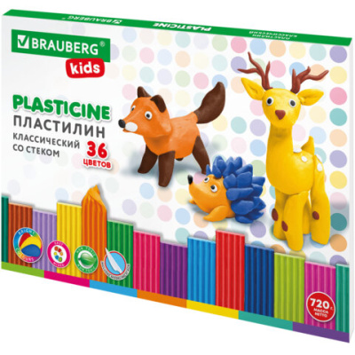 Пластилин классический BRAUBERG KIDS, 36 цветов, 720 г, стек, ВЫСШЕЕ КАЧЕСТВО, 106438