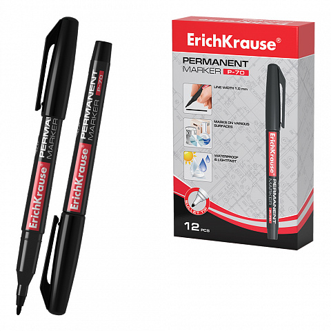 Маркер ERICH KRAUSE перман. P-70, по любой поверхности, в т.ч. CD/DVD, 1мм черный, Китай