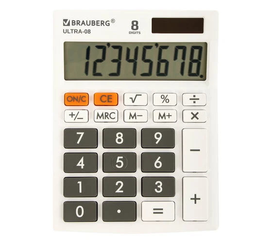 Калькулятор настольный BRAUBERG ULTRA-08-WT, КОМПАКТНЫЙ (154x115мм), 8 разрядов, БЕЛЫЙ, 250512