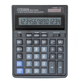 Калькулятор настольный Citizen SDC-554S, 14 разрядов, двойное питание, 153*199*31мм, черный