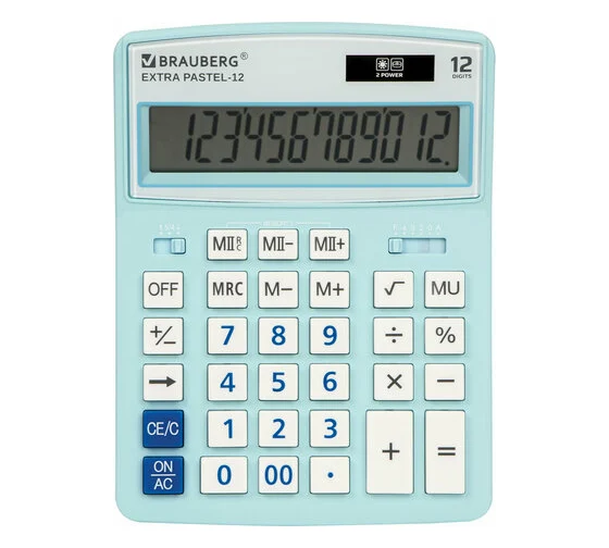 Калькулятор настольный BRAUBERG EXTRA PASTEL-12-LB (206x155мм), 12 разрядов, ГОЛУБОЙ, 250486