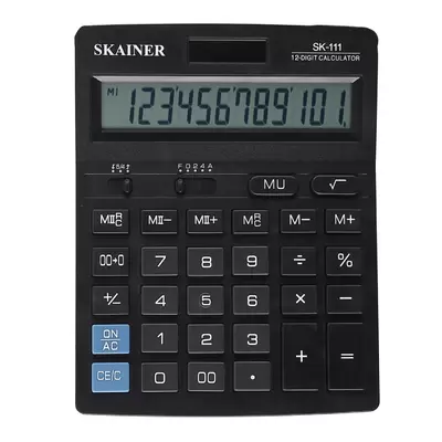 Калькулятор SKAINER настольный большой 140х176х45 мм, 12 разрд., 2 пит., 2 пам., черный