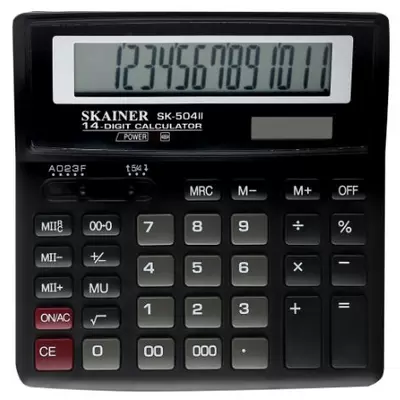 Калькулятор SKAINER настольный средний 156х157х33 мм, 14 разрд., 2 пит., 2 пам., черный