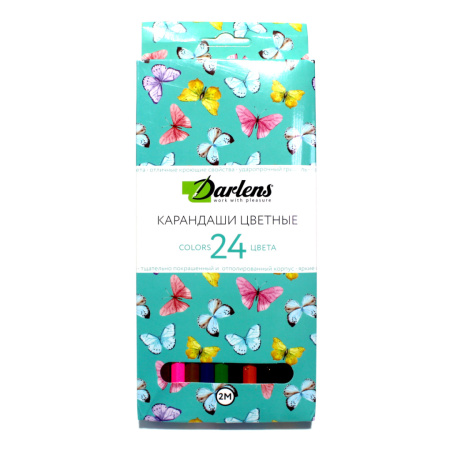 НАБОР ЦВЕТНЫХ КАРАНДАШЕЙ, (24ШТ.), DARLENS «НАСЕКОМЫЕ», 2M, 24 ЦВЕТА, ЗАТОЧЕННЫЕ, ШЕСТИГРАННЫЙ DL-DRL01186