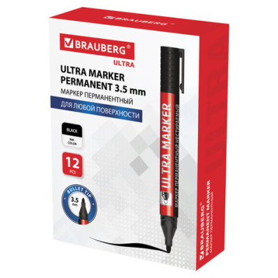 Маркер перманентный ULTRA MARKER, ЧЕРНЫЙ, 3,5 мм, с клипом, BRAUBERG, 152204