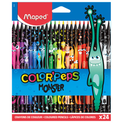 Карандаши цветные MAPED "COLOR PEP'S Black Monster", 24 цвета, трехгранные, 862624