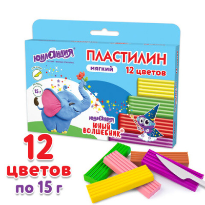 Пластилин мягкий ЮНЛАНДИЯ "ЮНЫЙ ВОЛШЕБНИК", 12 цветов 180г стек, ВЫСШЕЕ КАЧЕСТВО европодвес 106439