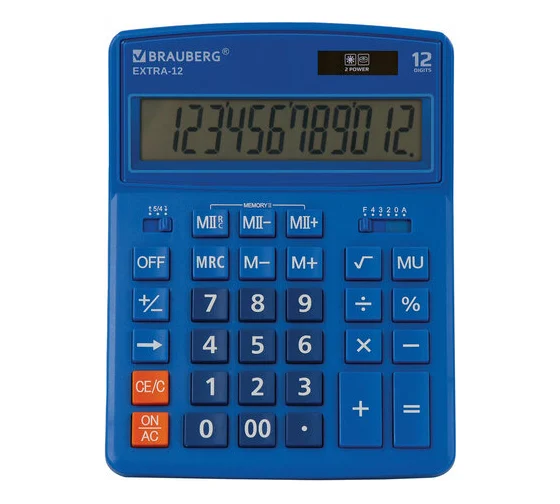 Калькулятор настольный BRAUBERG EXTRA-12-BU (206x155мм), 12 разрядов, дв.питание, СИНИЙ, 250482