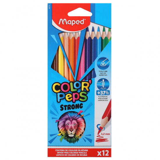 Карандаши цветные MAPED "COLOR PEP'S Strong", 12 цветов, трехгранные, грифель 3,2 мм, 862712