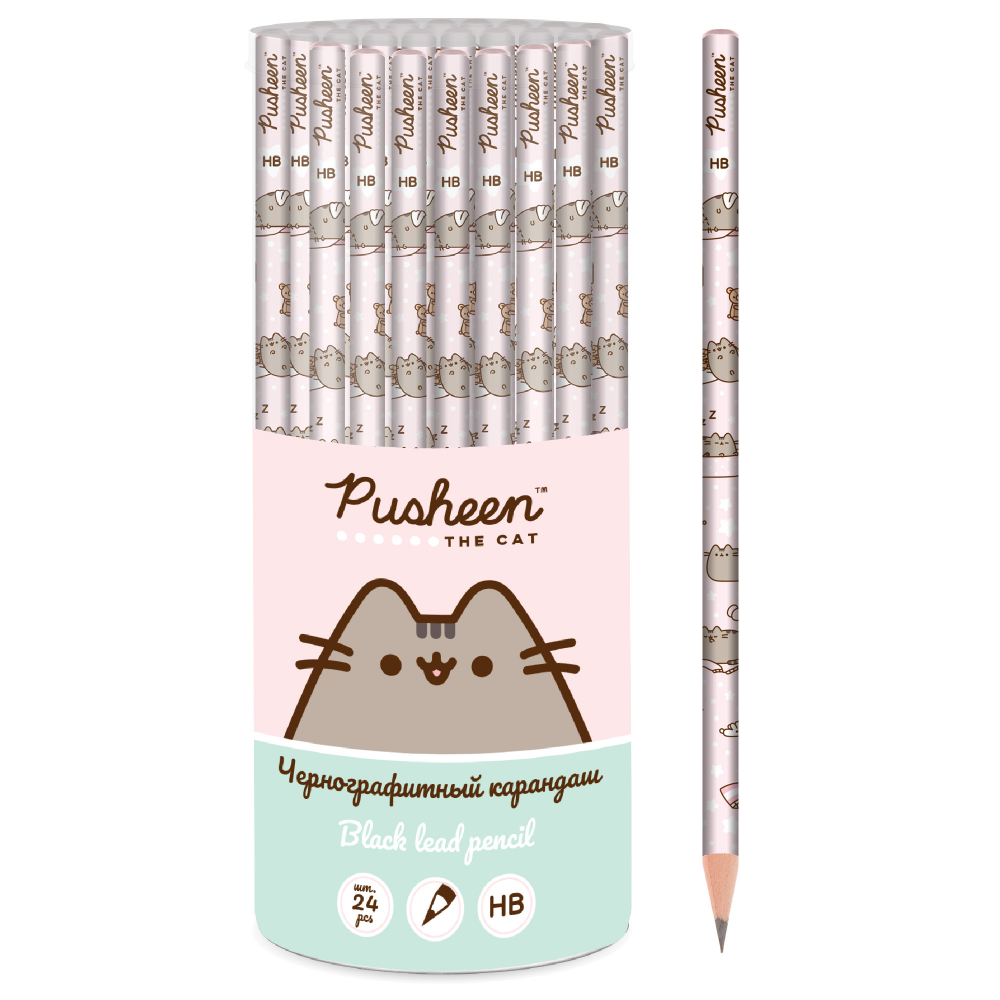 PULB-US1-102-PVC24 Карандаш чернографитный, заточенный. Круглый корпус. Твердость HB. Упаковка: 24 шт. в ПВХ тубусе. Размер 17,7 х 0,7 х 0,7 см. Pusheen (пакет24)