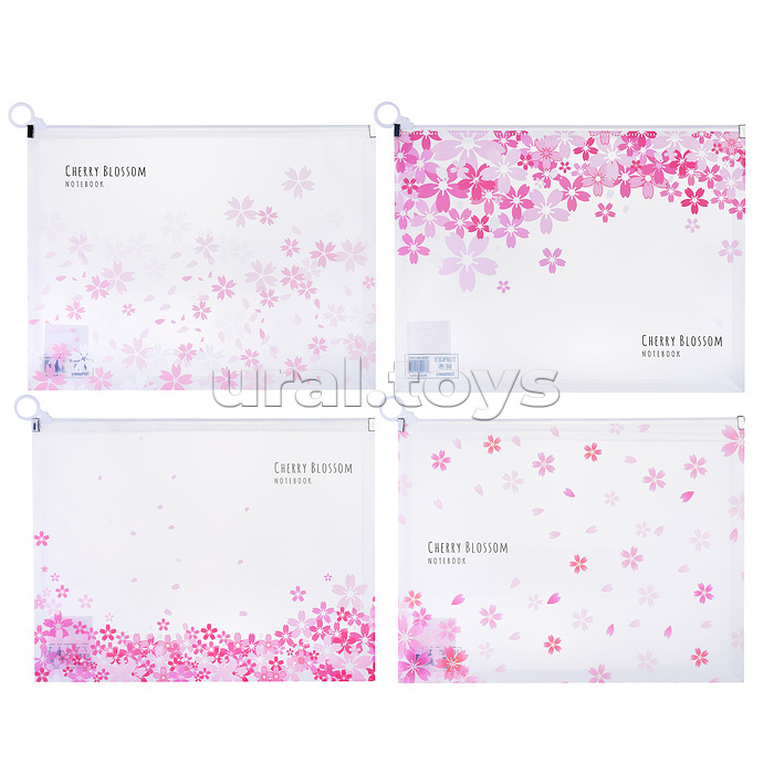 Папка канцелярская FLOWERS, 32х24.5х2.5 см, пластиковая, zip-молния, с расширением, плотность 170 мкм, 3 дизайна в ассортименте