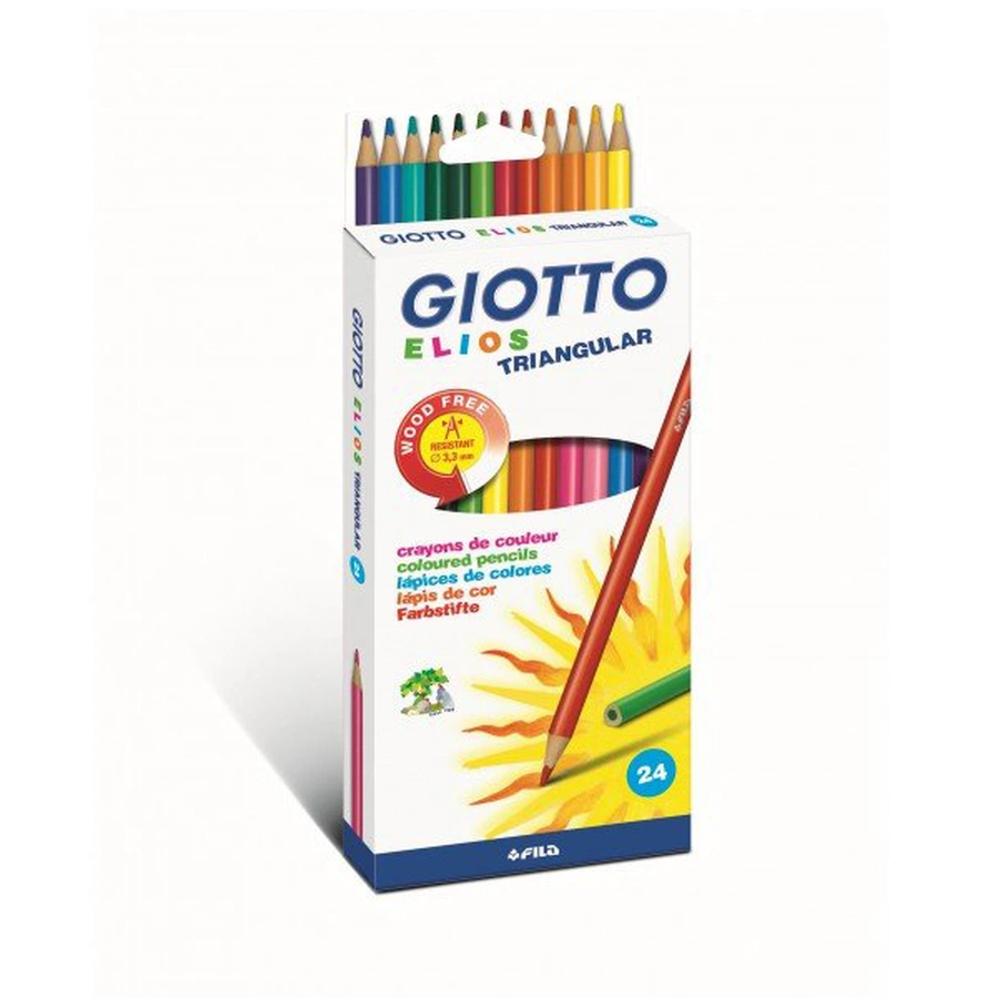 Карандаши цветные пластиковые Giotto "Elios", 24цв., трехгран., заточен., картон, европодвес