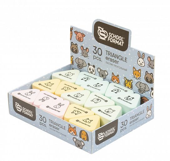 Ластик Schoolformat ANIMALS резина 33х33х13 мм треуг. ассорти мягкий индив. штрих-код