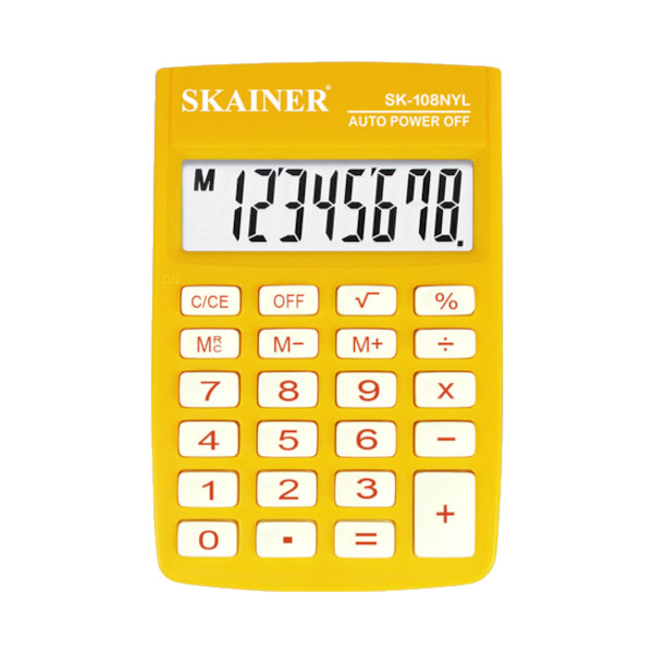 Калькулятор SKAINER карманный 58х88х10 мм, 8 разрд., 2 пит., желтый