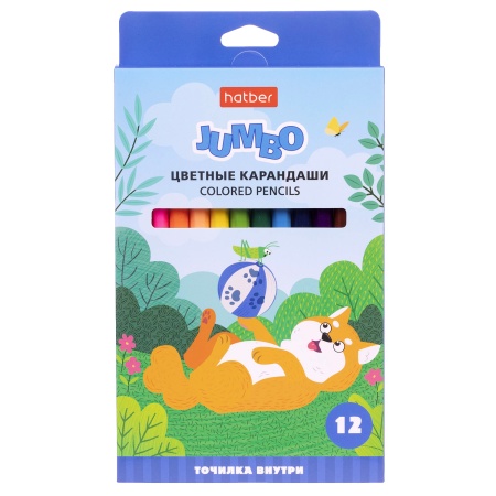 Карандаши цветные Hatber утолщен. шестигр. корпус 12 цв. JUMBO серия. На полянке. С точилкой в картонной коробке