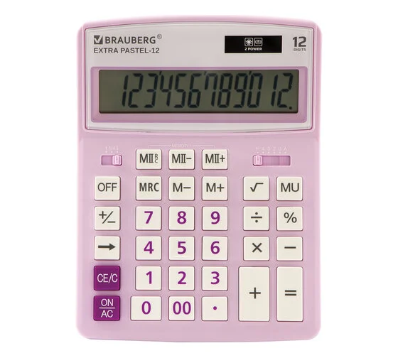 Калькулятор настольный BRAUBERG EXTRA PASTEL-12-PR (206x155мм), 12 разрядов, СИРЕНЕВЫЙ, 250489