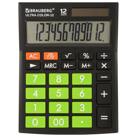 Калькулятор настольный BRAUBERG ULTRA COLOR-12-BKLG (192x143мм), 12 разрядов,ЧЕРНО-САЛАТОВЫЙ, 250498