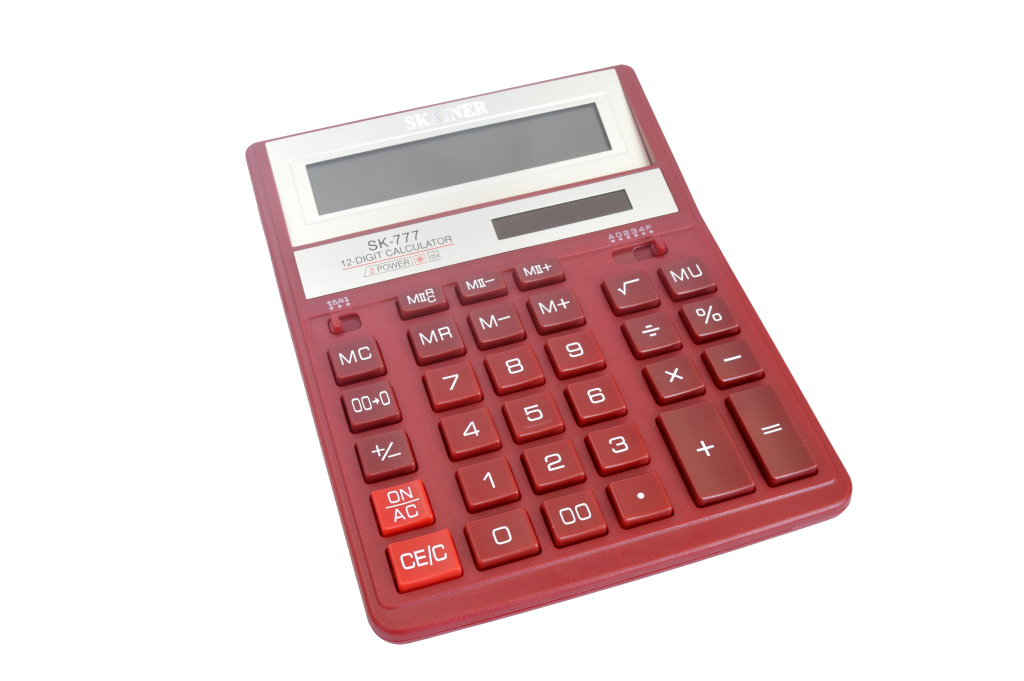 Калькулятор SKAINER настольный большой 157х200х32 мм, 12 разрд., 2 пит., 2 пам., красный