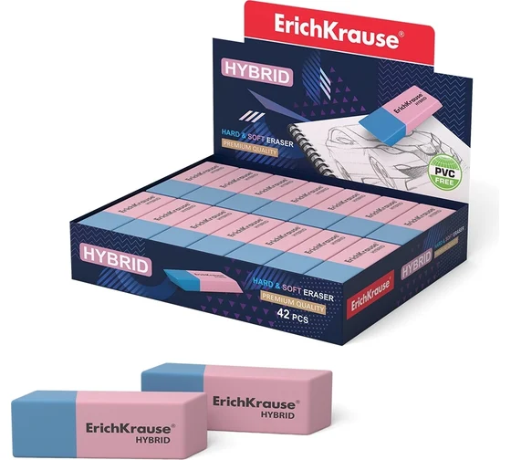 Ластик Erich Krause "Hybrid", комбинированный, термопластичная резина, 54*18*7,5мм