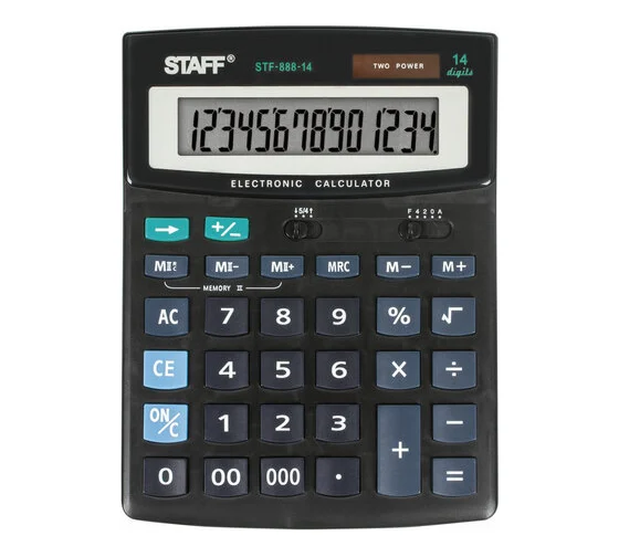 Калькулятор настольный STAFF STF-888-14 (200х150мм), 14 разрядов, двойное питание, 250182