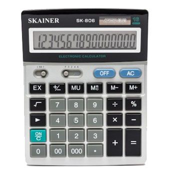 Калькулятор SKAINER настольный большой 140х176х45 мм, 16 разрд., 2 пит., 2 пам., серый, мет.
