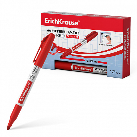 Маркер для досок ErichKrause W-110, цвет чернил красный (в коробке по 12 шт.)