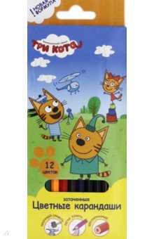 CTDB-US1-P-12 Карандаши цветные. Набор 12 цв, дерево - тополь. Три Кота. Размер: 21 х 8,5 х 0,9 см. (гофр24_Магн)