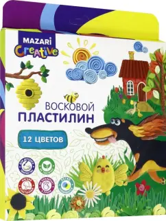 Пластилин восковой 12 цветов, 180г, со стеком, в европодвесе