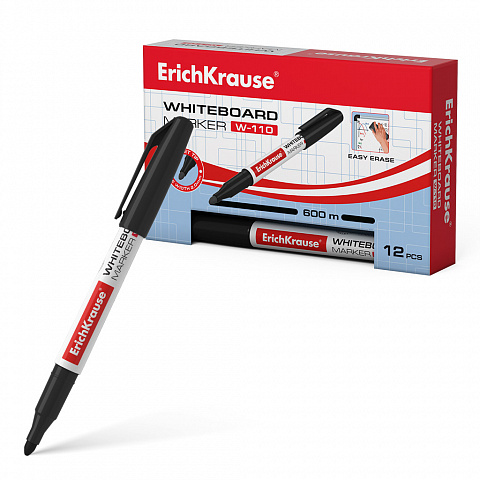 Маркер для досок ErichKrause W-110, цвет чернил черный (в коробке по 12 шт.)