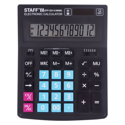 Калькулятор настольный STAFF PLUS  STF-333-BKBU ( 200x154мм) 12 разрядов,ЧЕРНО-СИНИЙ, 250461