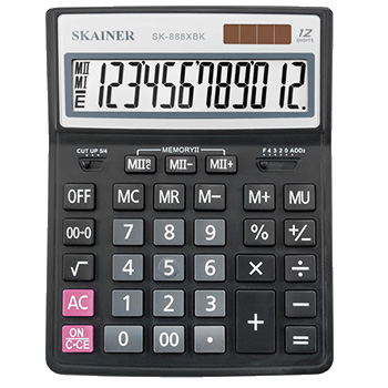 Калькулятор SKAINER настольный большой 155х204х34 мм, 12 разрд., 2 пит., 2 пам., черный