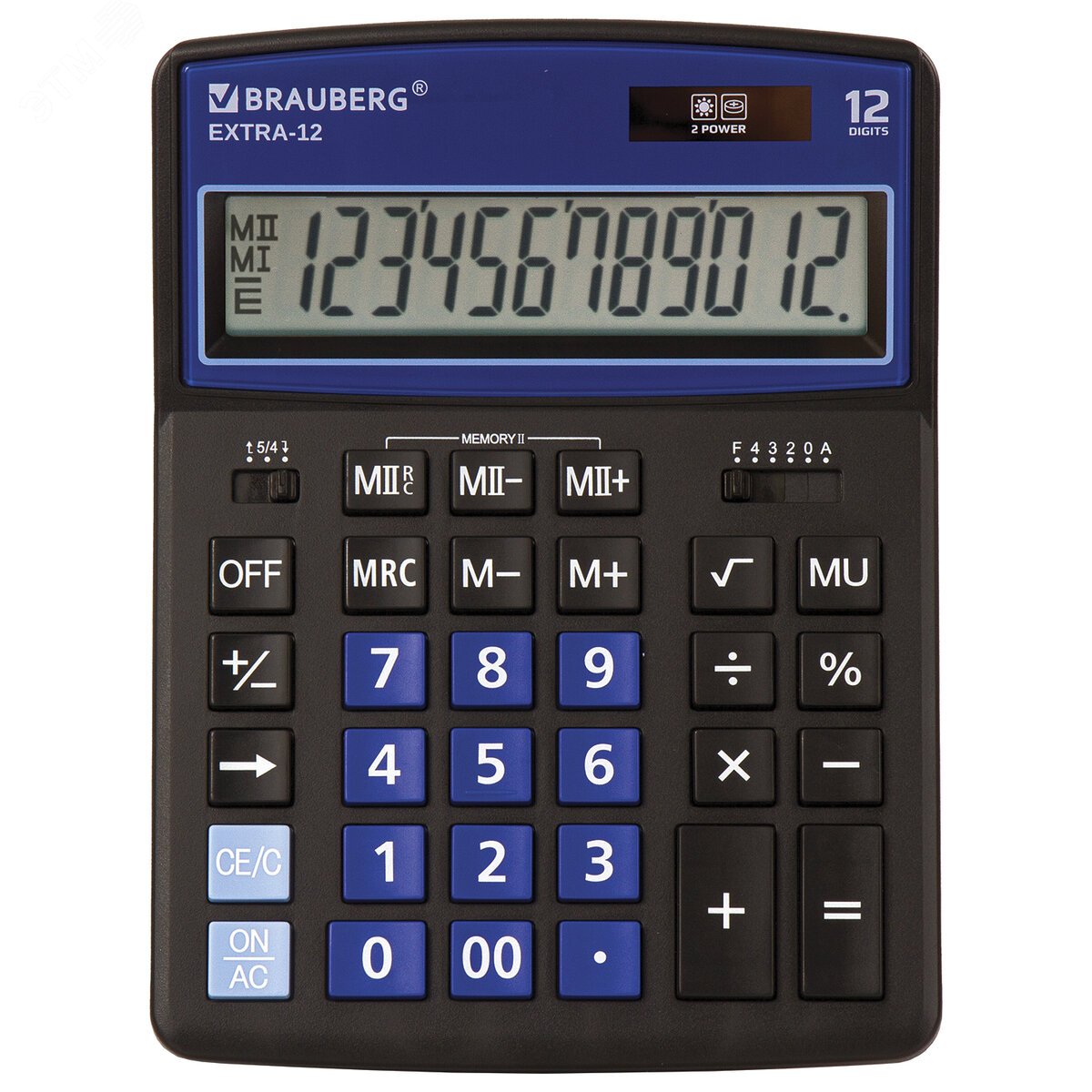 Калькулятор настольный BRAUBERG EXTRA-12-BKBU (206x155мм), 12 разрядов, ЧЕРНО-СИНИЙ, 250472