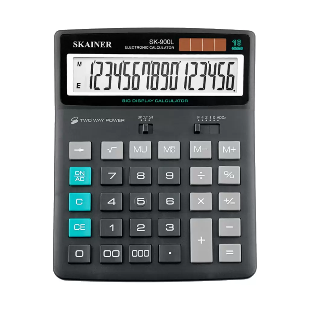 Калькулятор SKAINER настольный большой 155х202х35 мм, 16 разрд., 2 пит., черный