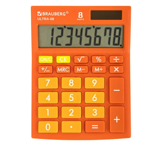 Калькулятор настольный BRAUBERG ULTRA-08-RG, КОМПАКТНЫЙ (154x115мм), 8 разрядов, ОРАНЖЕВЫЙ, 250511