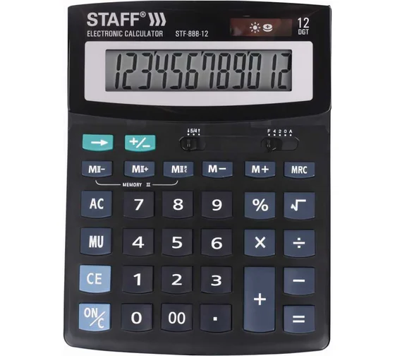 Калькулятор настольный STAFF STF-888-12 (200х150мм), 12 разрядов, двойное питание, 250149
