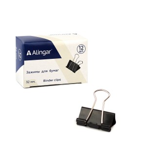 Зажимы для бумаг 32 мм, Alingar, черные, уп. 12 шт