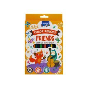 Карандаши цветные пластиковые FRIENDS, 18 цв., трехгранный корпус, d грифеля = 2.6 мм, картонная упаковка с европодвесом