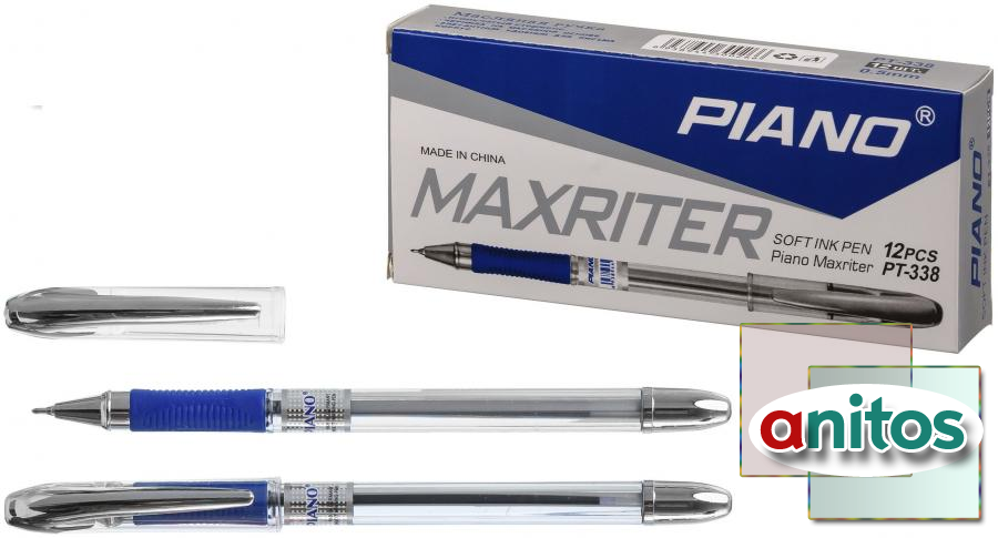 Ручка шариковая: на масляной основе: "Piano Maxriter"; прозрачный корпус, игольчатый наконечник, резиновый держатель, прозрачный колпачок с серебристым клипом; цвет чернил красный, 0,5mm.