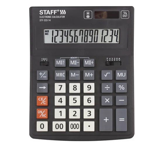 Калькулятор настольный STAFF PLUS STF-333 (200x154мм), 14 разрядов, двойное питание, 250416