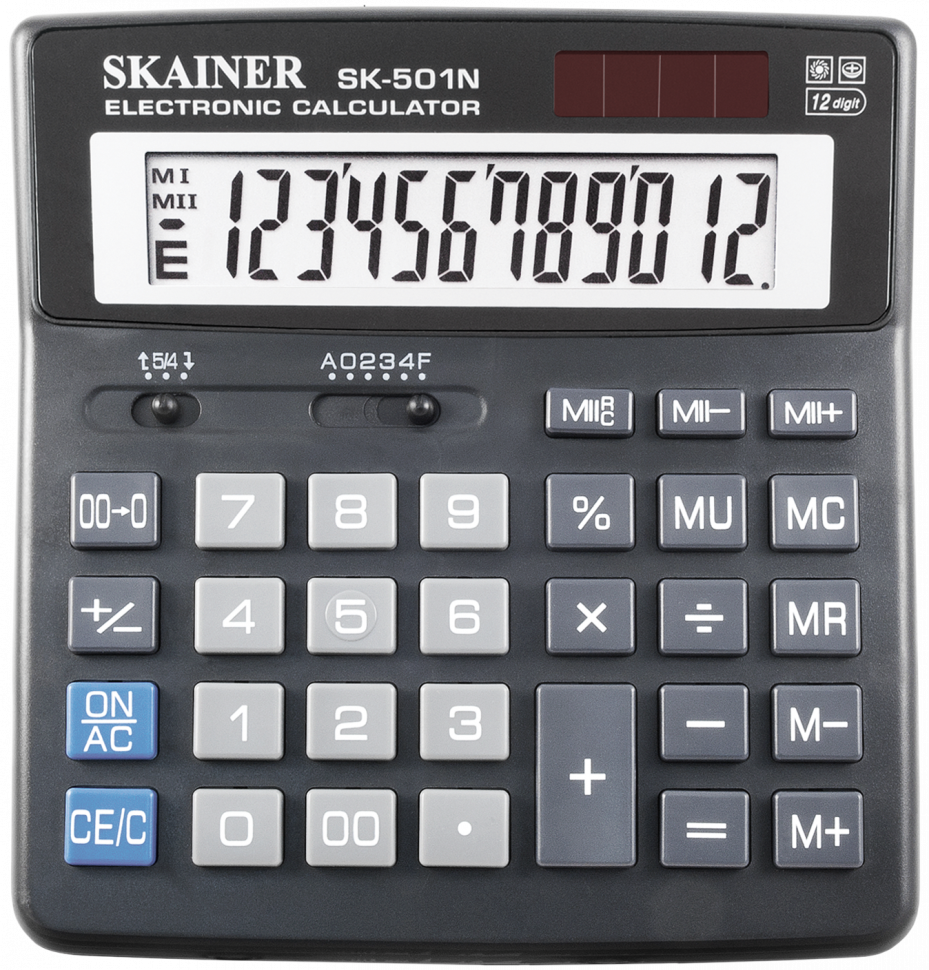 Калькулятор SKAINER настольный средний 156х157х33 мм, 12 разрд., 2 пит., 2 пам., черный