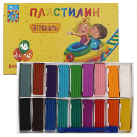 Пластилин классический Мегапласт "Аттракционы" 18цв. 360гр. Со стеком