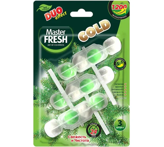 Master FRESH gold подвесной блок для унитаза duo effect 400 смываний 5в1 хвоя 1шт