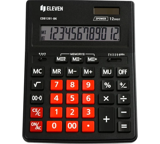 Калькулятор настольный Eleven Business Line CDB1201-BK/RD, 12 разрядов, двойное питание, 155*205*35мм, черный/красный