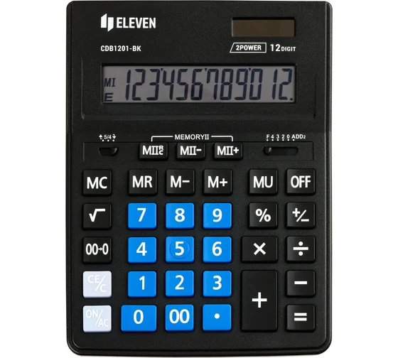 Калькулятор настольный Eleven Business Line CDB1201-BK/BL, 12 разрядов, двойное питание, 155*205*35мм, черный/синий