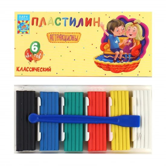 Пластилин классический Мегапласт "Аттракционы" 6цв. 120гр. Со стеком