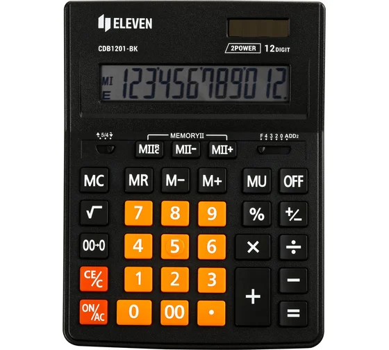Калькулятор настольный Eleven Business Line CDB1201-BK/OR, 12 разрядов, двойное питание, 155*205*35мм, черный/оранжевый