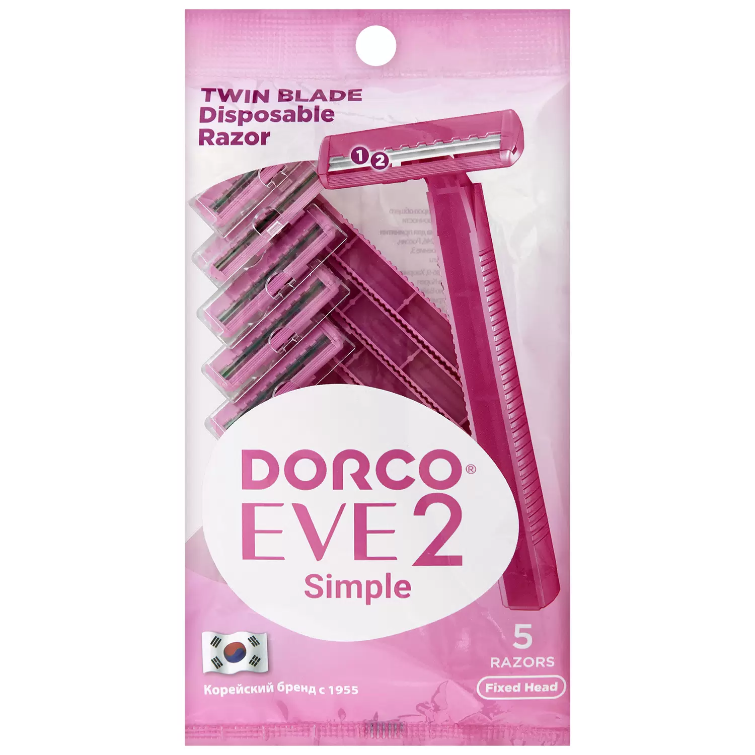 Станок для бритья Dorco Simple TD одноразовый 2-лезвий, женский, 5 шт