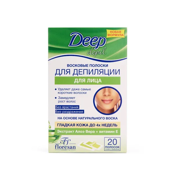 Восковые полоски для лица Deep depil с алоэ вера, 20 полосок